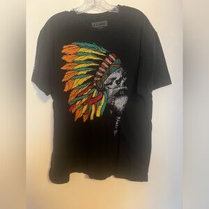 Black Graphic Tee with Colorful Skull Design